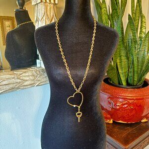 Juicy Couture Gold Heart & Key Pendant Necklace With Rhinestone 32 Inches Chain